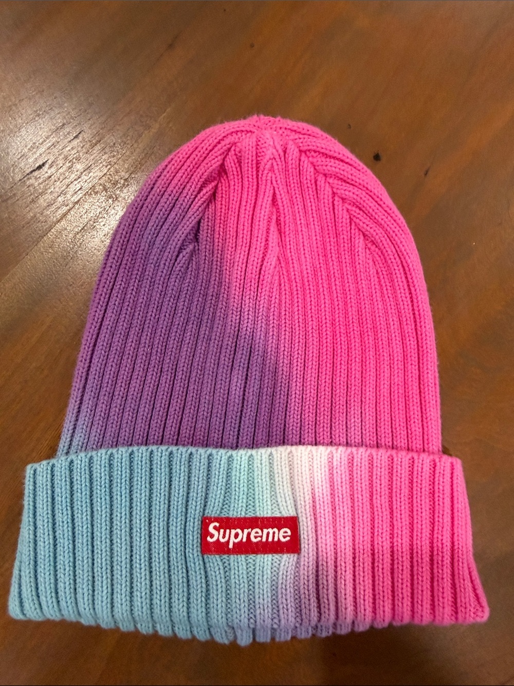Supreme unisex Pink Purple Ombre Beanie with Light Blue Cuff